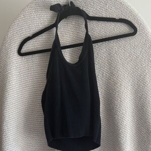 VINTAGE Black Halter Neck Ribbed Top